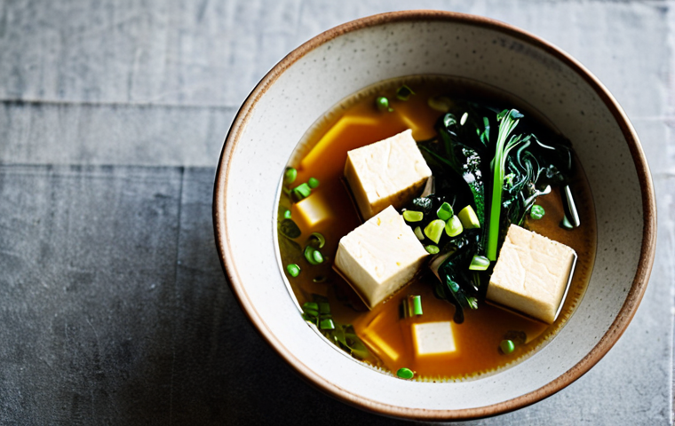 된장 - Miso Soup Still Life**
A bowl of steaming miso soup with tofu, wakame, and green onions. Shot from ...