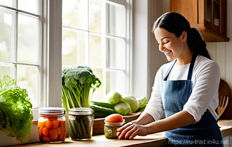 발효과정 - **Prompt:** A warm, inviting kitchen scene featuring a diverse individual (e.g., a woman in her 30s)...