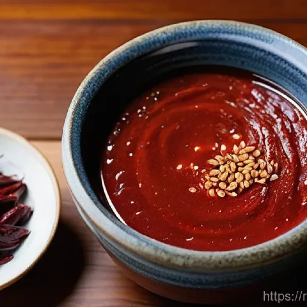 고추장 - **Prompt 1: The Essence of Gochujang - Traditional Roots and Rich Flavor**
    A close-up, top-down ...