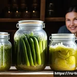 Home 21 발효식품 산업 동향 - A vibrant artisanal Eastern European kitchen scene showcasing traditional fermentation: a rustic woo...